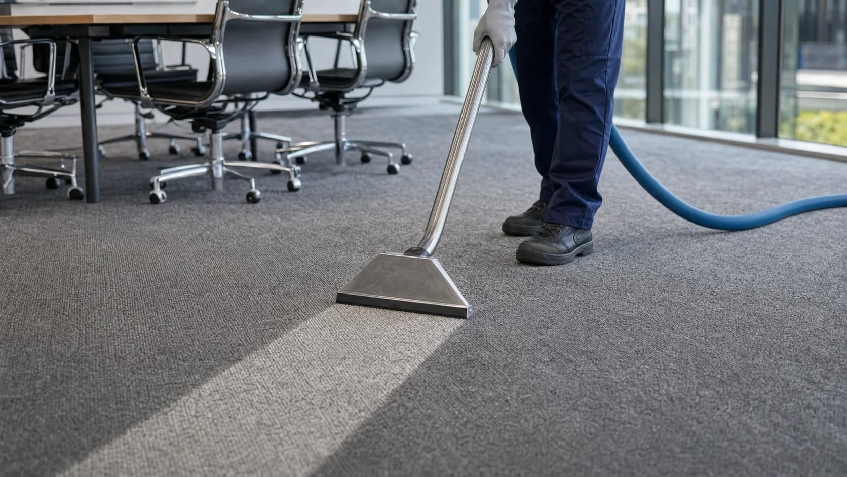 Clean Best technician extracting a traffic lane from office carpet in Penrith NSW