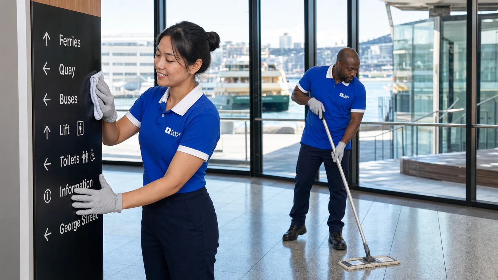 Clean Best commercial cleaner working through a business premises after hours in Penrith NSW