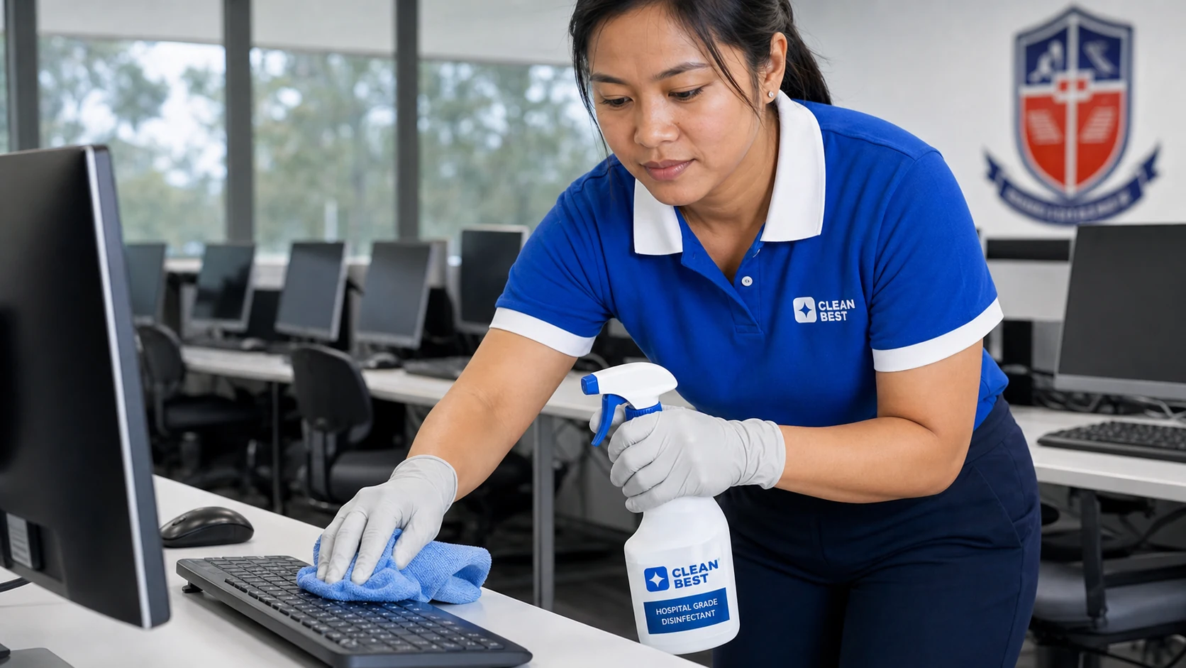 Clean Best cleaner mopping a classroom floor at a school in Penrith NSW